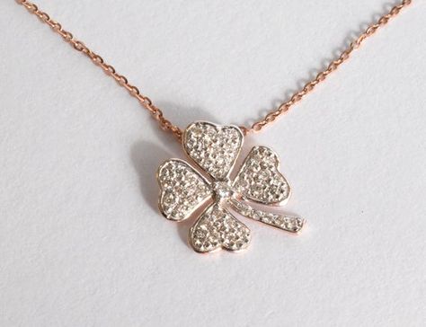 Diamond Clover Charm Necklace 14k Gold Four Leaf Pendant - Gold Diamond Four Leaf Clover Pendant Necklace Diamond Clover Charm Necklace 14k Gold Four Leaf Pendant - Gold Diamond Four Leaf Clover Pendant Necklace