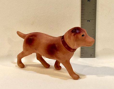 Vintage Celluloid Dog With Collar Japan 1920s 4 Inch Dog Animal