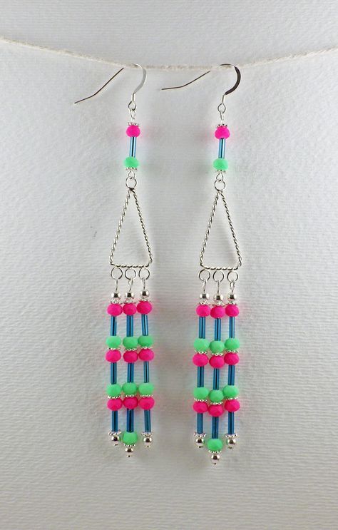 Chandelier Earrings Handmade Pink Blue Green Glass Bead Long Silver Boho Bohemian Multicolor Beaded - Multicolor Blue Chandelier Earrings Chandelier Earrings Handmade Pink Blue Green Glass Bead Long Silver Boho Bohemian Multicolor Beaded - Multicolor Blue Chandelier Earrings