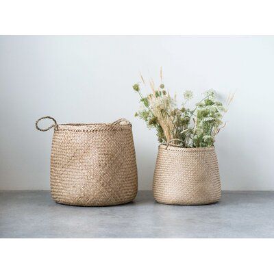 Allmodern 2 Piece Seagrass Basket Set Wicker Seagrass In Brown Size 18 H X 18 W X 18 D Wayfair Organization In 2021 Seagrass Basket Boho Basket Wicker