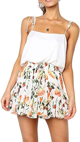 Miessial Womens High Waist A Line Mini Skirt Pleated Ruffle Cute Beach Short Skirt