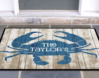 Personalized Rustic Crab Door Mat Beach House Doormat Wedding Gift Crab Door Mat Beach House Doormat