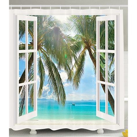 Seaside Town Shower Curtain Mediterranean Scene Fabric