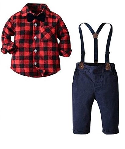 SANGTREE Baby Boys Clothes Suspender Shorts Dress Shirt with Bowtie