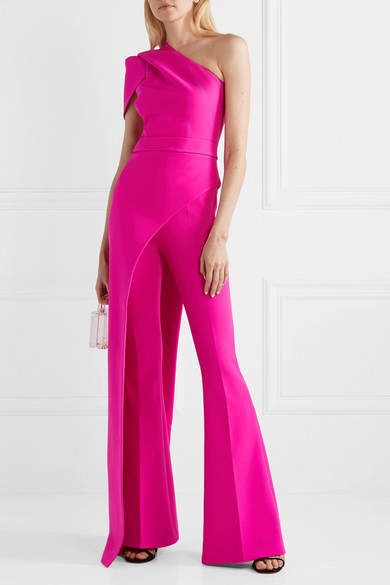 tuta elegante pantaloni lunghi a zampa jumpsuit vestito mono spalla abito cerimo