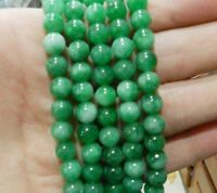 Natural White Round Jade Gemstone Hematite Loose beads 15/"#MJ131 8mm AAA++