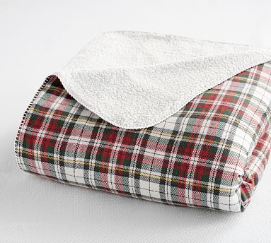 Denver Plaid Sherpa Blanket | Pottery Christmas Denver Plaid Lumbar Pillow