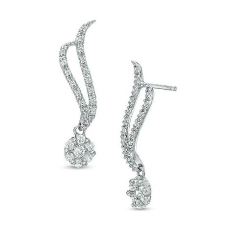 10k White Gold Black Diamond Cluster Earrings 1//3 ct