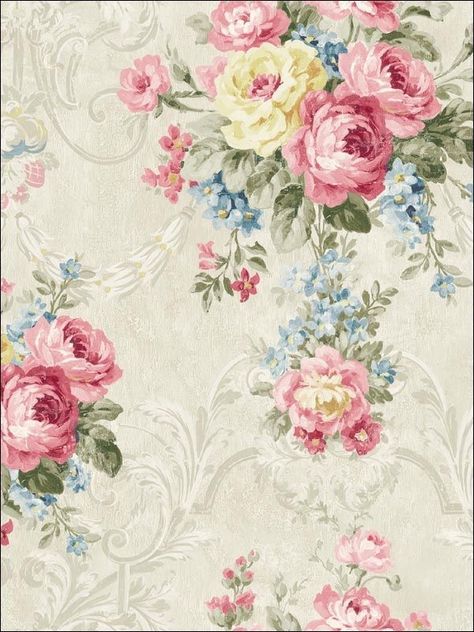 Romantic Country Roses on a Large Cream on Cream Stripe LY4305