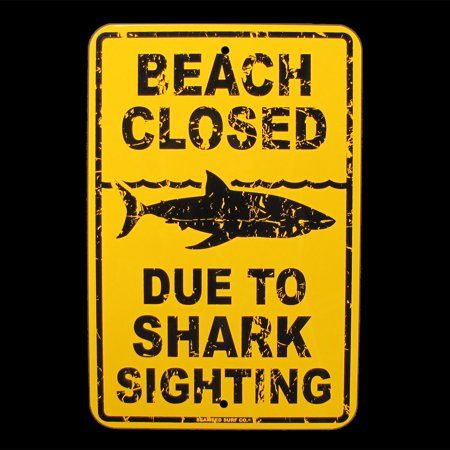 Tin SHARK SIGHTING BEACH CLOSED Surfer Warning Sign Bar//Pub//Surf Shop Wall Decor