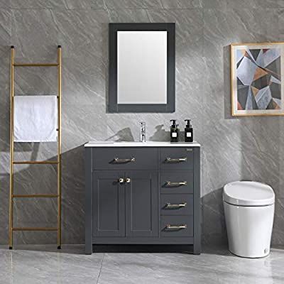 W 36 Gray Bathroom Vanity And Sink Combo Cabinet Undermount Ceramic Vessel Chrome Faucet Black White W 36 Gray Bathroom Vanity And, 36 Bath Vanity Combo