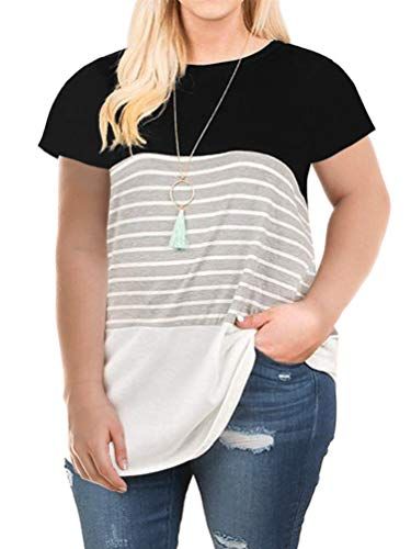 VISLILY Womens Plus Size T-Shirt Short Sleeve Striped Tunics Top XL-4XL