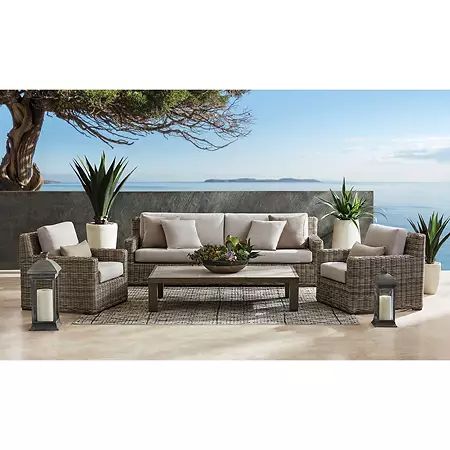 Member S Mark Halstead 4 Piece Seating Set Sam Club Deep Patio Furniture Outdoor Sets Patio Furniture Outdoor Seating Set, White Outdoor Patio Furniture Set With Fire Pit Sam S Club