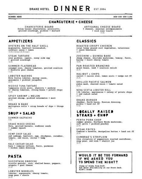 The Drake Hotel dinner menu Menu Inspiration Pinterest - dinner menu The Drake Hotel dinner menu Menu Inspiration Pinterest - dinner menu