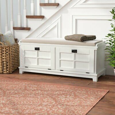 White Wooden Storage Bench W Cushion Entryway Bedroom Hallway Organizer Cubbies In 2021 Wood Wood Storage Bench, White Wood Storage Bench