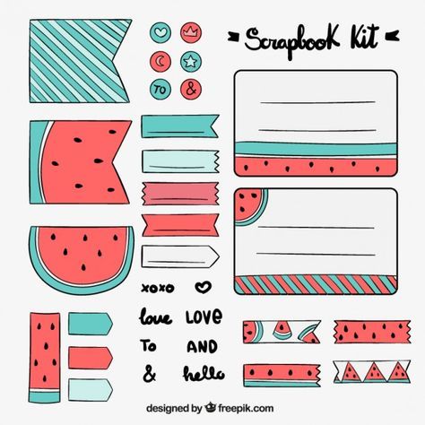 Kit Recados Desenhado À Mão Com Desenhos De Melancia | Vetor Grátis | Scrapbook Kit, Kit Scrapbook, Planner Stickers