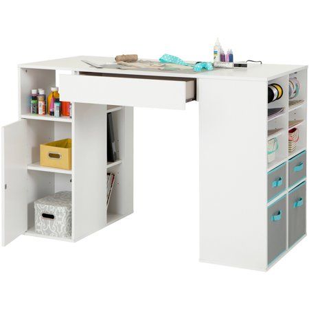 South Shore Crea White Counter Height Craft Table With Storage Walmart Com Craft Tables With Storage Craft Table Diy Craft Table