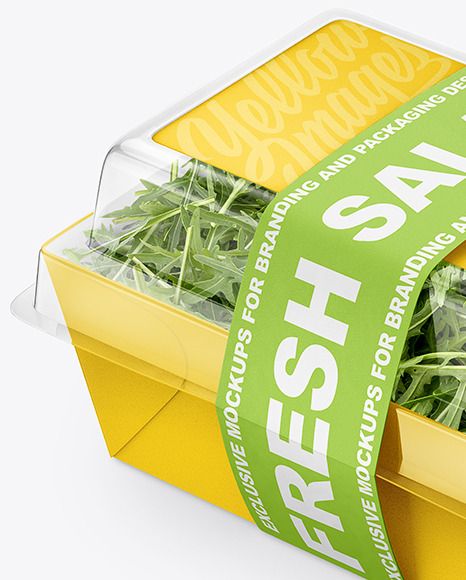 Download Salad Container Box With Arugula Mockup Half Side View In Box Mockups On Yellow Images Object Mockups Salad Container Salad Box Box Mockup
