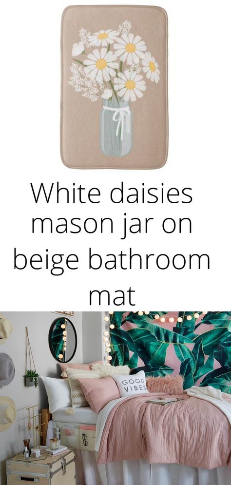 White daisies mason jar on beige bathroom mat White daisies mason jar on beige bathroom mat