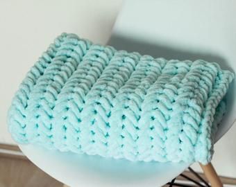 gender neutral baby blanket merino wool Teal baby blanket knit