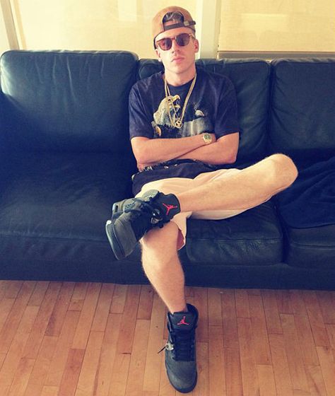 Macklemore wearing Air Jordan V 5 Retro Fear Pack | Celebrity sneakers ... Macklemore Shoes
