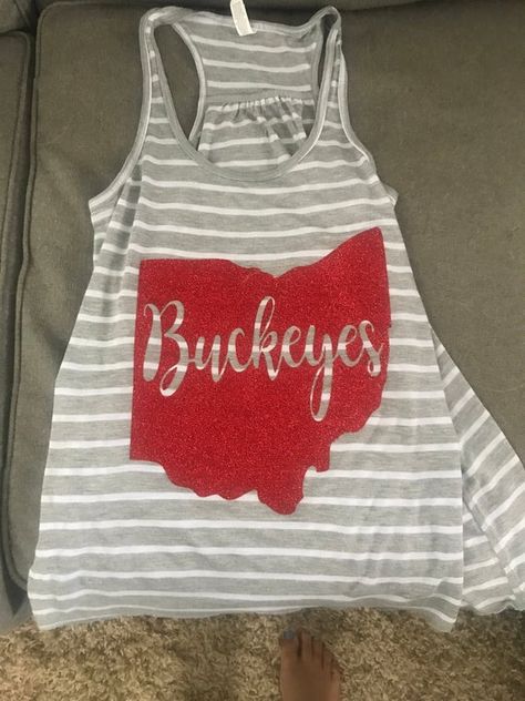 Ohio State Buckeye Tank with Glitter Pin on O H I O, the heart of it all.