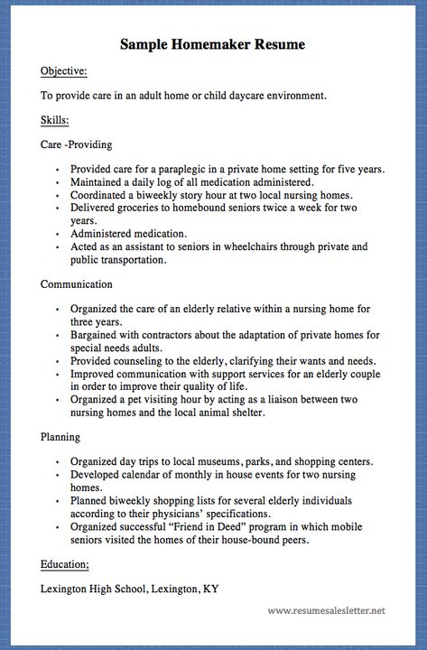 homemaker resumes