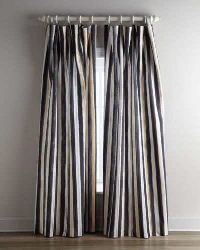 Mackenzie Childs 90 Courtly Stripe Curtains One Pair Striped Mackenzie Childs 90 Courtly Stripe, Black And Ivory Striped Curtains