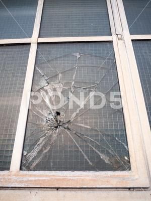 Smashed Broken Window Up Close Criminal Damage Vandalism Crime