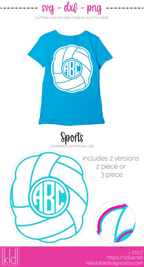 Download Volleyball Monogram svg file in traditional style with options for up to 3 colors (monogram font ...