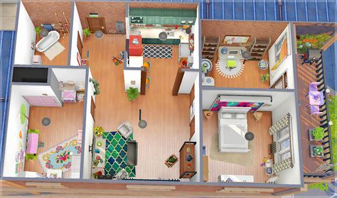 Lana Cc Finds Pinkcotton Hannah S Apartment 2 Bedroom 1 Sims House Sims 4 House Design Sims 4 Houses Layout