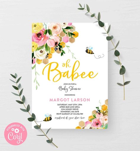 Colorful Garden Blooms Boho Baby Brunch Cottage Flowers Spring Floral Bouquet Baby Shower Invitation Editable Corjl Template 126