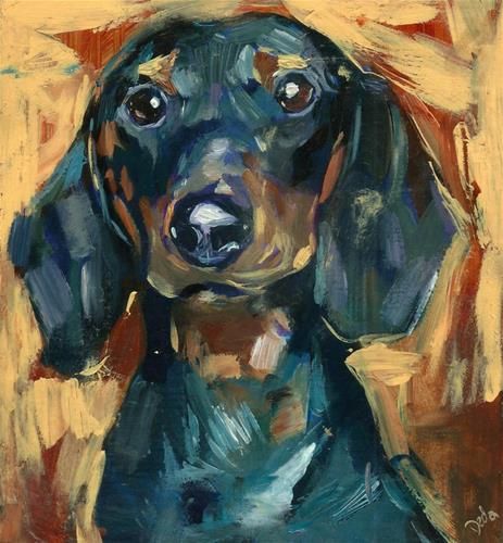 Daily Paintworks Chorizo Black Dachshund Doxie Sausage Dog
