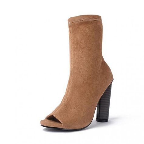Peep Toe Suede Stacked Heel Sock Boots (With images) | Trending womens shoes, Boots, Socks and heels