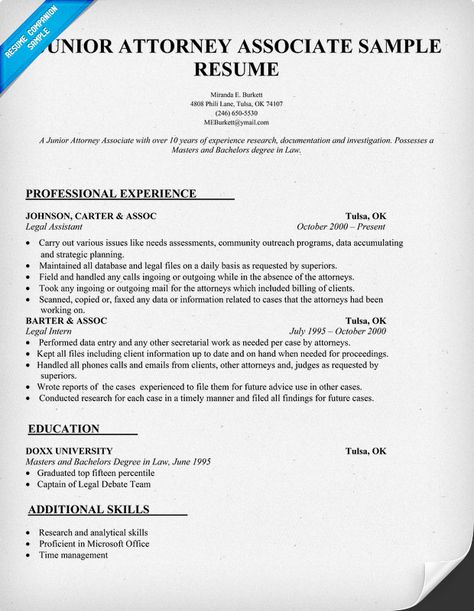 Junior Attorney Associate Resume Sample - Law (resumecompanion - legal advisor sample resume Junior Attorney Associate Resume Sample - Law (resumecompanion - legal advisor sample resume