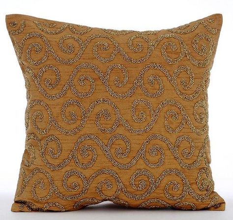 Gold Art Silk Throw Pillow Cover gold embroidered throw pillows
