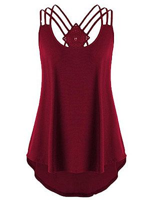 Plus Size Women Bandage Sleeveless Strappy Vest Lace Tank Tops T-Shirt Blouses