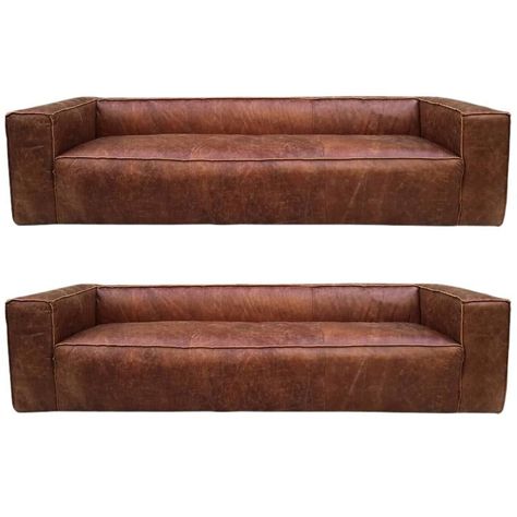 Two 9 Ft Contemporary Distressed Leather Sofas In 2020 Distressed Leather Sofas
