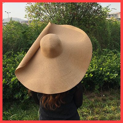 Summer Oversize Beach Hats For Women 25cm Brim Large Straw Hat Sun Protection