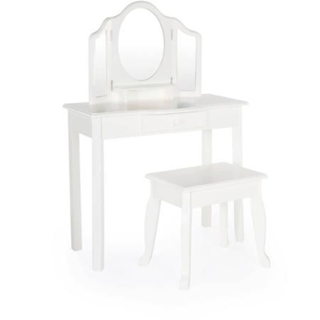 Guidecraft Classic White Vanity And Stool Set For Kids Age 3 8 Pretend Play With Mirrors Girls Wooden Makeup Table Storage Drawer Co Mirror Furniture Guidecraft Classic White Vanity And, White Wooden Play Vanity Set