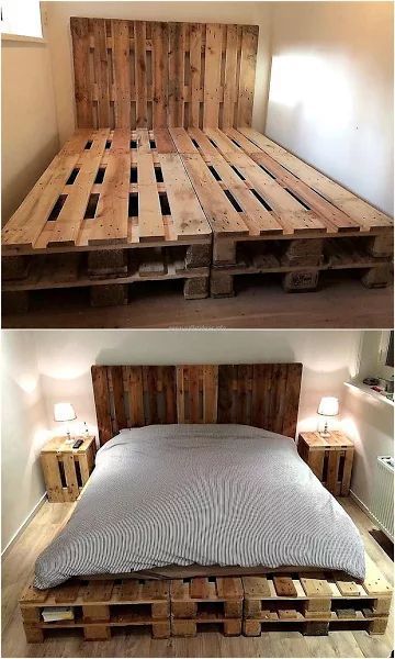 Pallets Made Bed Lit En Palette Sommier Palette Idees De Lit
