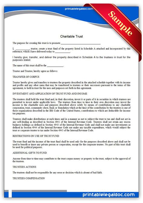 Free Printable Charitable Trust Sample Printable Legal Forms - sample prenuptial agreements Free Printable Charitable Trust Sample Printable Legal Forms - sample prenuptial agreements