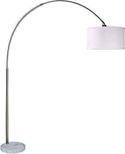 Com Sh Lighting 6938 Brush Steel Arching Floor Lamp With White Marble Base Features Large Drum Style Shade Arc Lamps Arch Arc Floor Lamps Lamp, 8 Foot Tall Floor Lamps