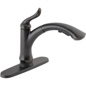 Delta linden single handle side sprayer kitchen faucet in venetian bronze
