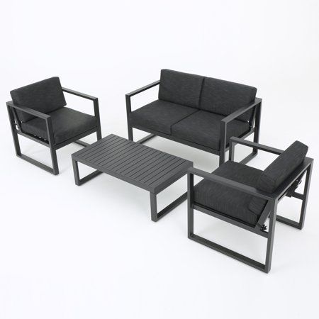 Calderon 4 Piece Outdoor Aluminum Set Dark Gray Com In 2021 Rustic Furniture Metal Diy Calderon 4 Piece Outdoor Aluminum, Black Metal Patio Sofa Set