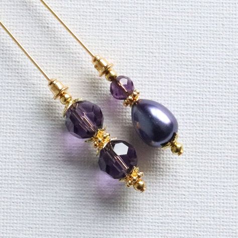With End Protector Handmade Lampwork Glass Bead 5 Gold Blue Pink Purple Hat Pin