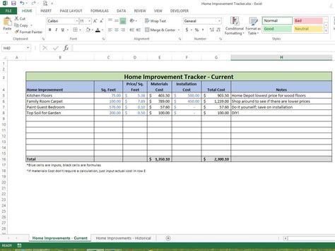 home improvement tracker microsoft excel spreadsheet microsoft excel spreadsheets templates