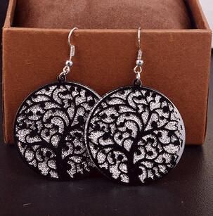 Round Hollow Tree Pattern Earrings Scrub Three Color Dangle Women Jewelry Gift