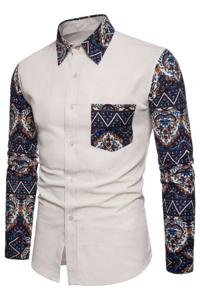 De LUXE hommes chemise habillée T-shirt élégant Tops à manches longues Casual Floral Coupe Slim De LUXE hommes chemise habillée T-shirt élégant Tops à manches longues Casual Floral Coupe Slim