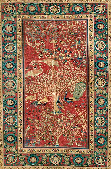 Antique Yazd Carpet Footstool